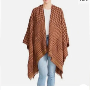 Steve Madden Plaid Kimono Ruana Reversible Brown Multi One Size Fits All